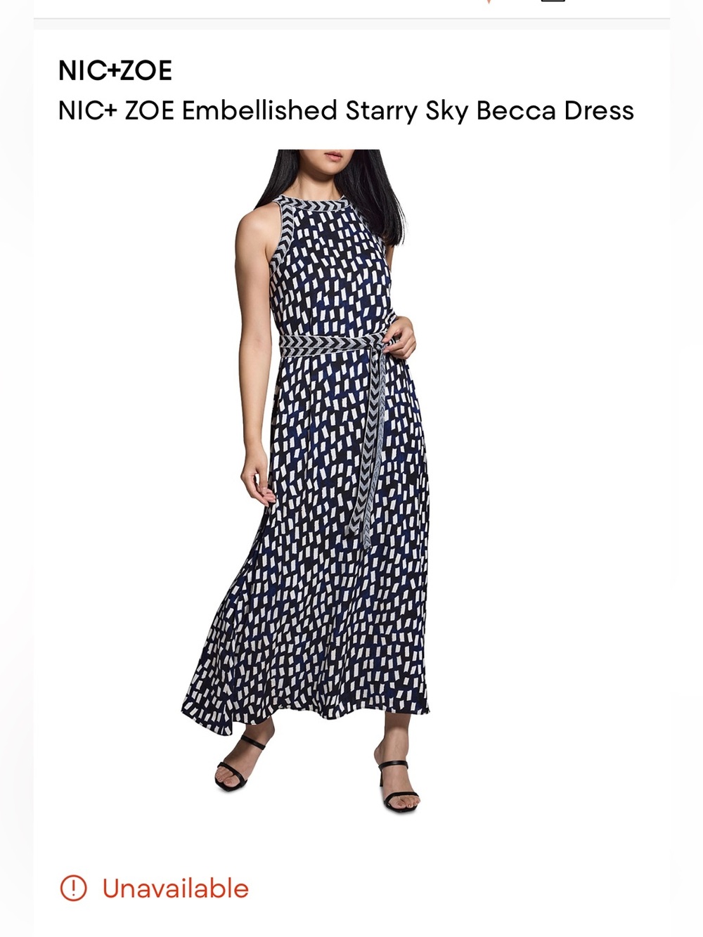 NIC+ZOE Becca Navy and White Geometric Halter Maxi Dress with Tie Belt